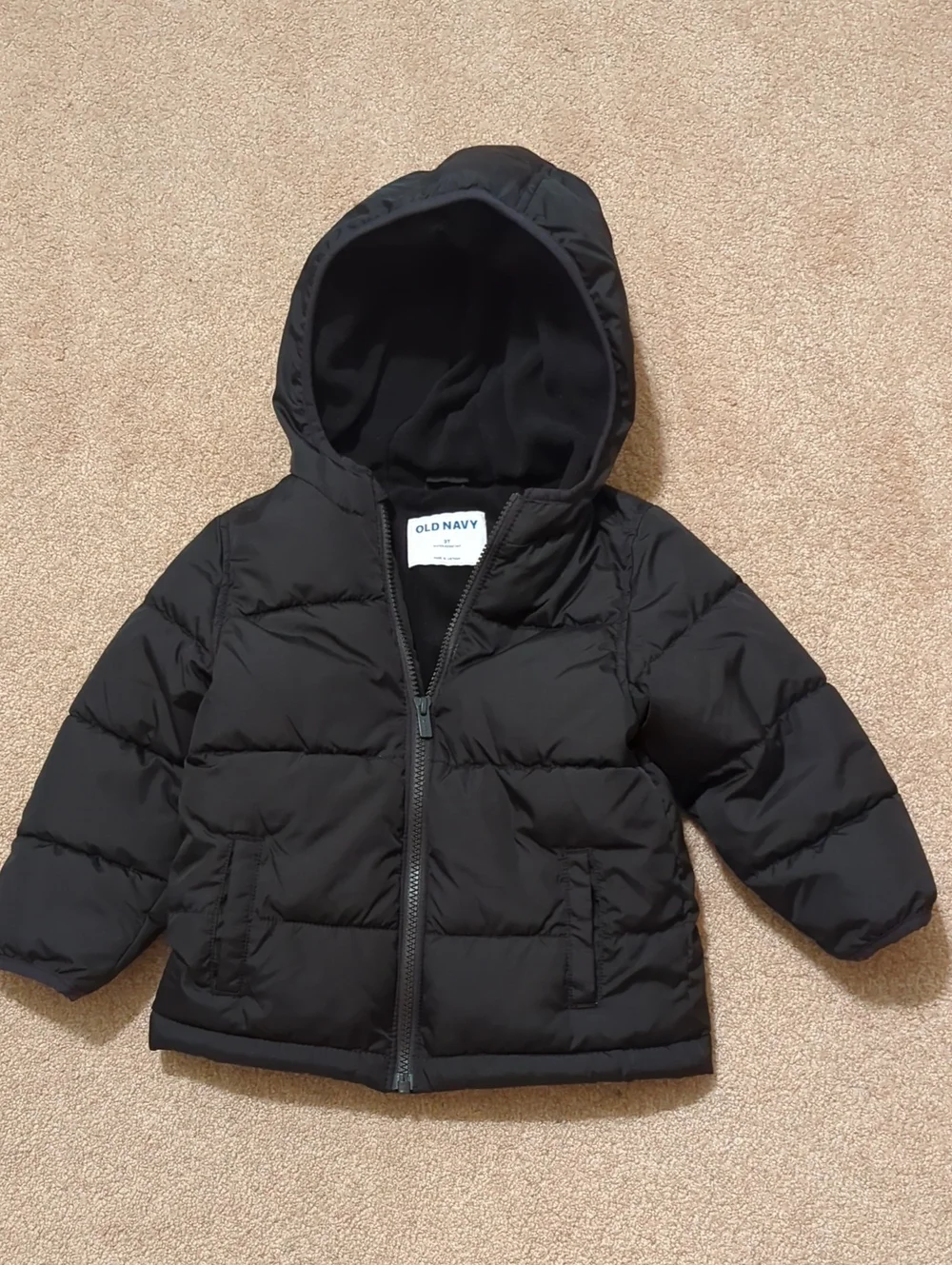 Old Navy Black Hooded Puffer Jacket for Kids